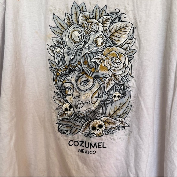EURO COMFORT Cozumel Mexico White Graphic Tee S/S T-SHIRT XL Skull Halloween - Picture 2 of 7